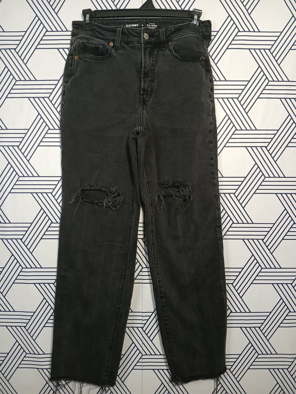 Old Navy OG Loose High Rise Distressed Black Goth Emo Grunge Alt Aesthetic